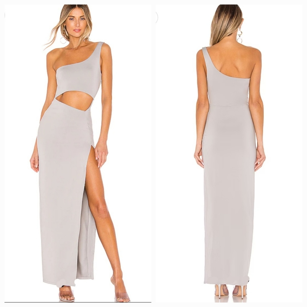 superdown One-Shoulder Cutout Maxi Dress in Light Gray
